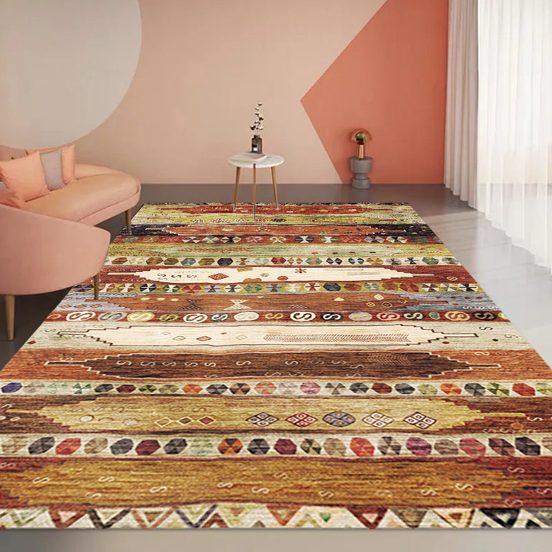 Multicolor Moroccan Rug Polyester Tribal Flower Pattern Rug Pet Friendly Washable Anti-Slip Backing Carpet for Decoration