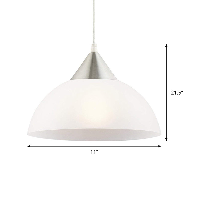 Contemporary 1 Light Suspension Pendant with White Glass Shade Nickel Dome Ceiling Pendant Light