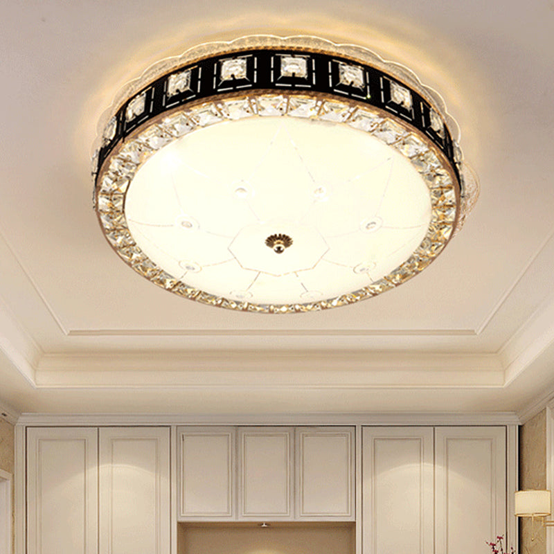 Black/Gold Bowl Ceiling Flush Simple LED Crystal Flush Mount Lighting with Octagonal/Grid Pattern for Dining Room