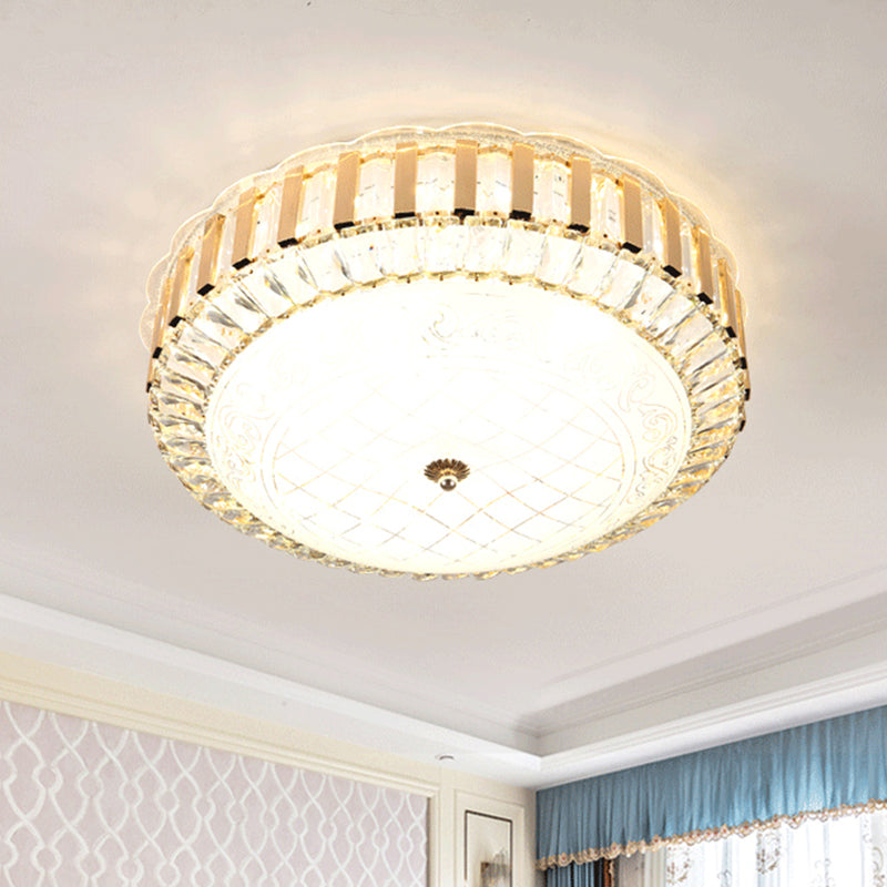 Black/Gold Bowl Ceiling Flush Simple LED Crystal Flush Mount Lighting with Octagonal/Grid Pattern for Dining Room