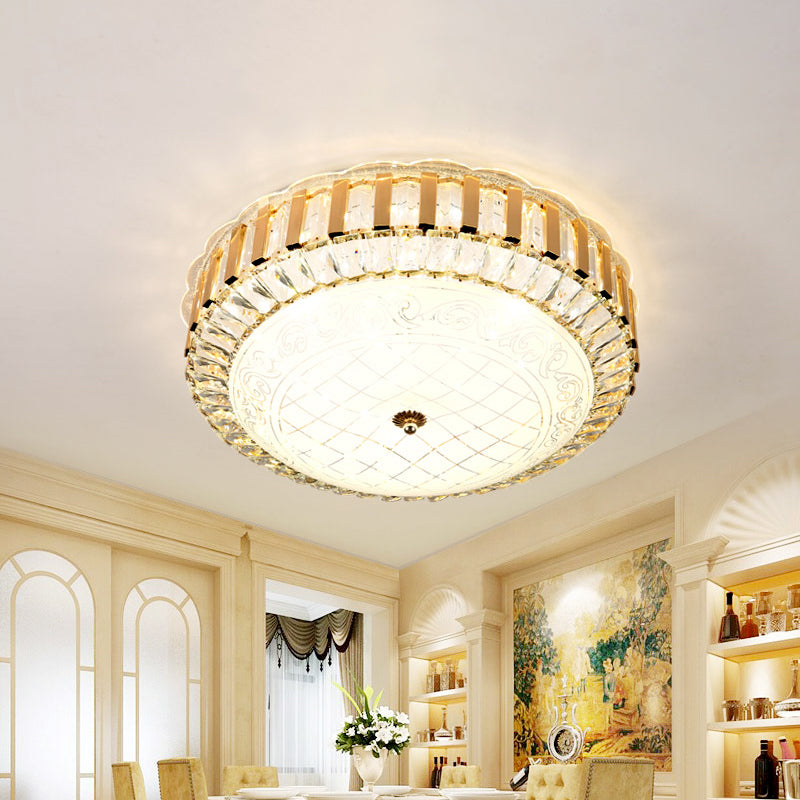 Black/Gold Bowl Ceiling Flush Simple LED Crystal Flush Mount Lighting with Octagonal/Grid Pattern for Dining Room