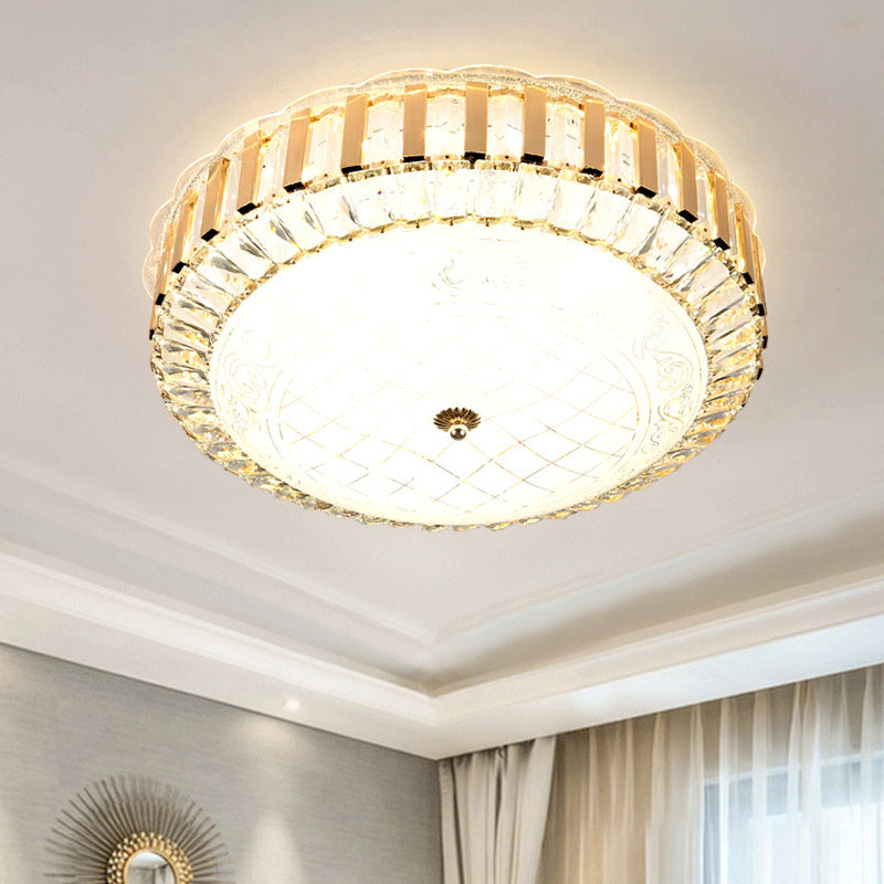 Black/Gold Bowl Ceiling Flush Simple LED Crystal Flush Mount Lighting with Octagonal/Grid Pattern for Dining Room