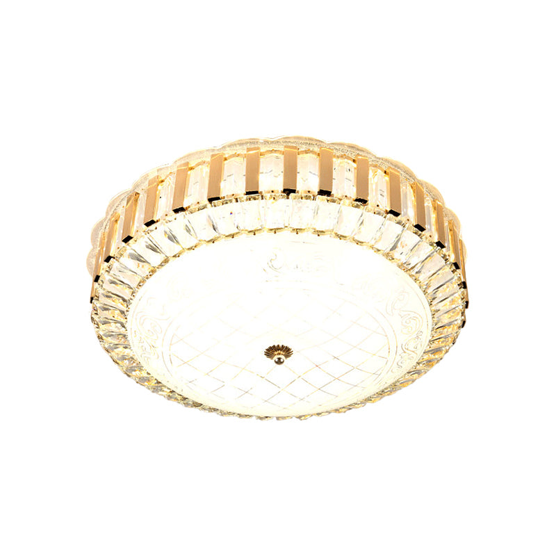 Black/Gold Bowl Ceiling Flush Simple LED Crystal Flush Mount Lighting with Octagonal/Grid Pattern for Dining Room