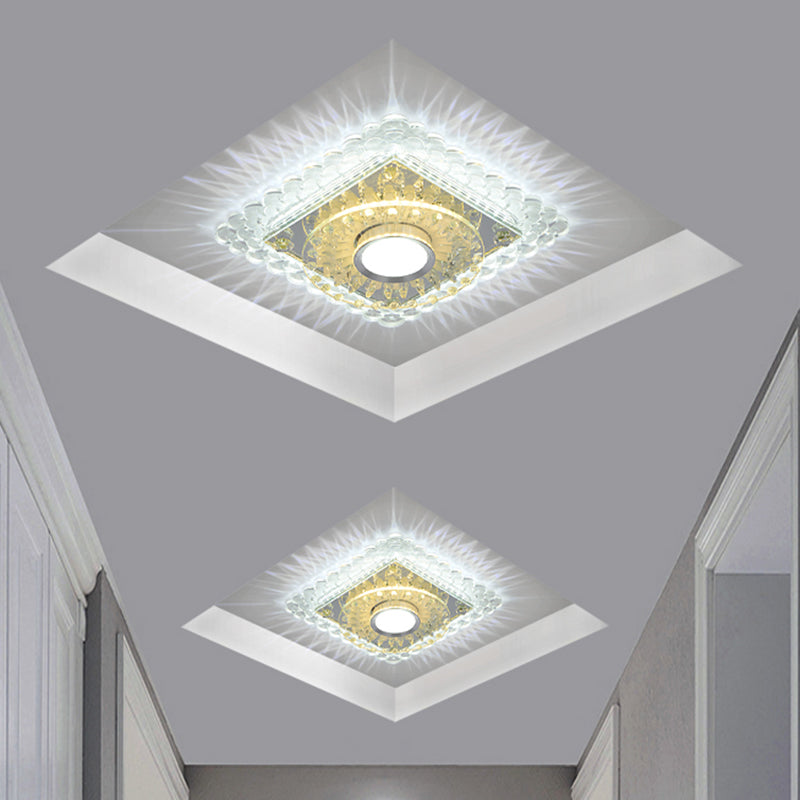 Kristal ronde/vierkant plafond spoeling eenvoudige led spoelbevestiging verlichtingsarmatuur in chroom voor gang, warm/wit/multi -kleurenlicht