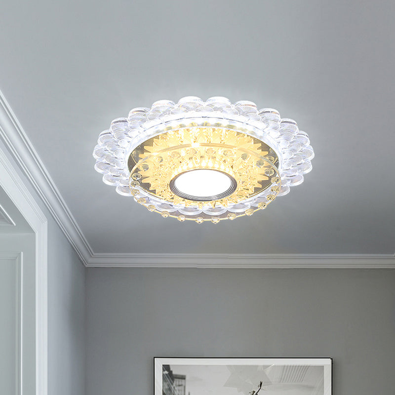 Crystal Round / Square Plafond Flush Simple LED Flush Mount Lightture en chrome pour Corridor, chaud / blanc / Multi Color Light