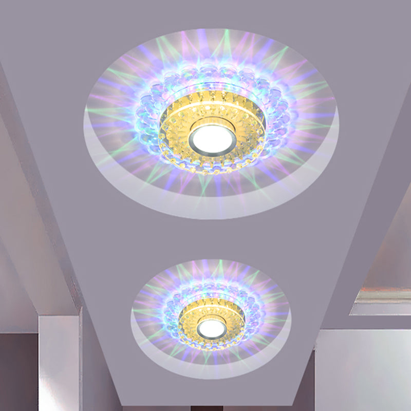 Crystal Round / Square Plafond Flush Simple LED Flush Mount Lightture en chrome pour Corridor, chaud / blanc / Multi Color Light