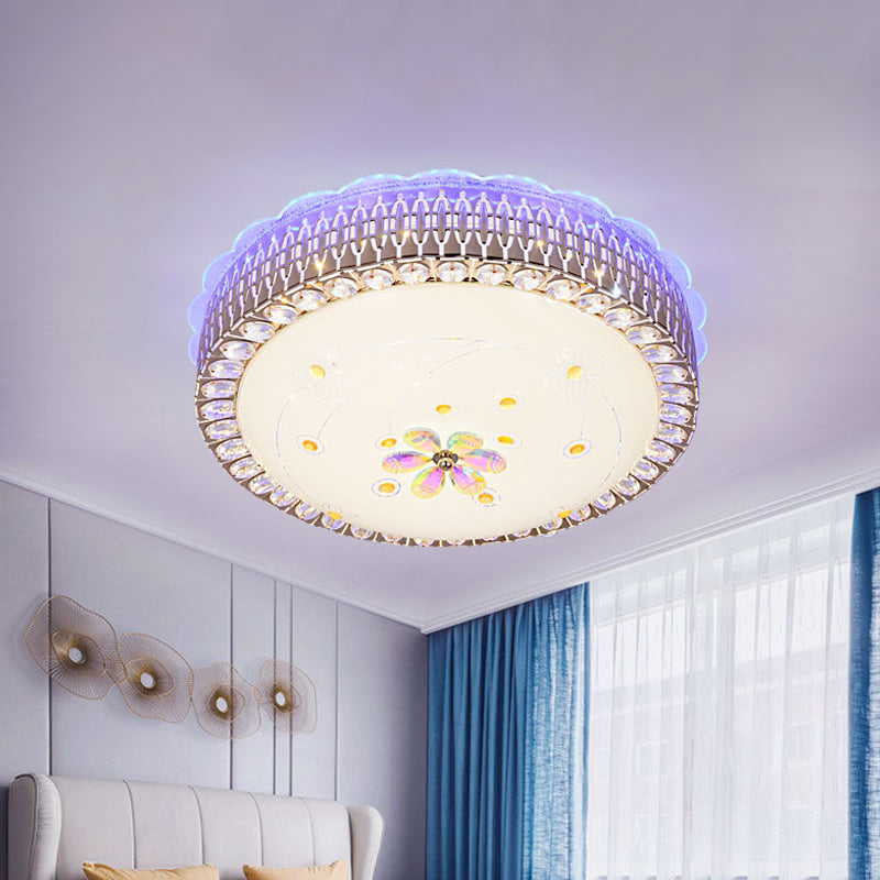 Tazón de vidrio de ópalos Luz de montaje de montura de montura simple LED estampado con estampado floral cerca de la lámpara de techo en luz múltiple/azul