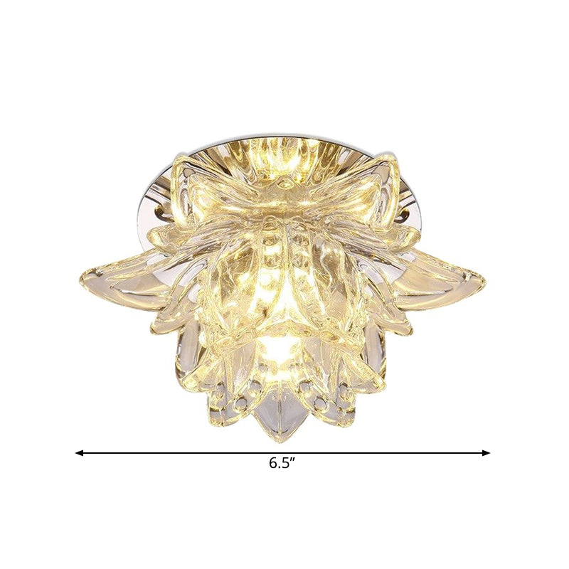 Minimal Flower Ceiling Mounted Fixture Clear Crystal LED Porch Flush Mount Light in Warm/White Light