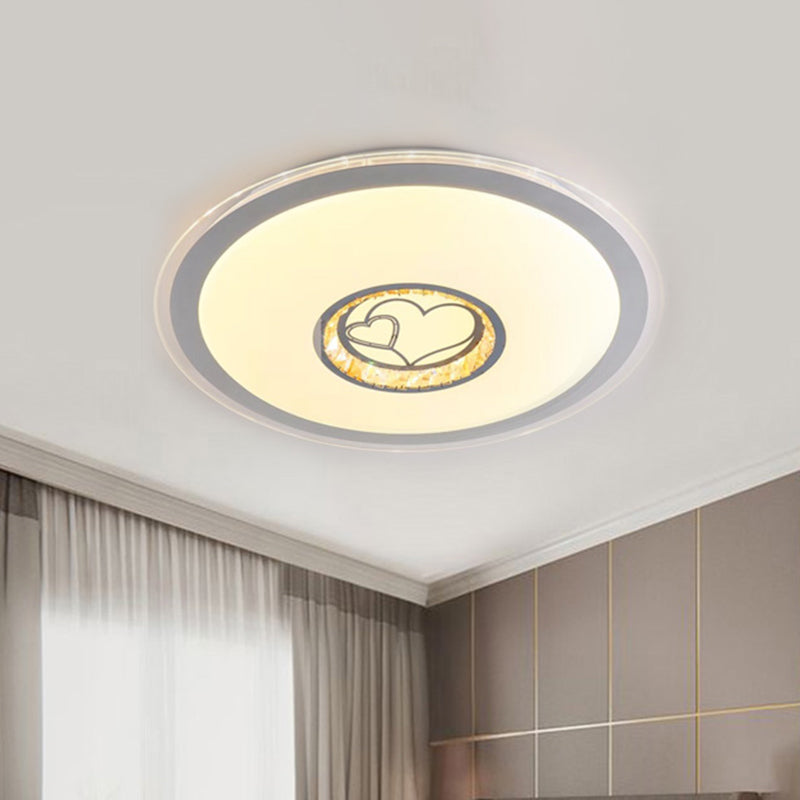 Disc Acrylic Ceiling Mounted Fixture Modernity LED White Flushmount Light with Loving Heart Pattern for Bedroom