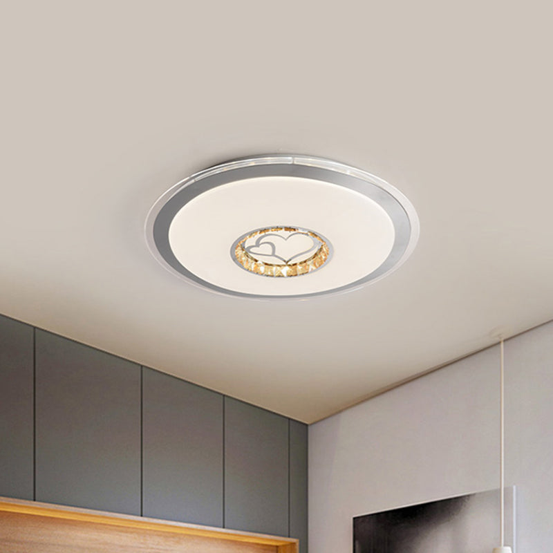 Disc Acrylic Ceiling Mounted Fixture Modernity LED White Flushmount Light with Loving Heart Pattern for Bedroom