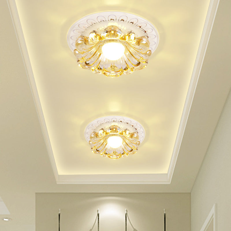 Simplicity LED Ceiling Light White Round/Square Flushmount with Flower Crystal Shade in Warm/White Light