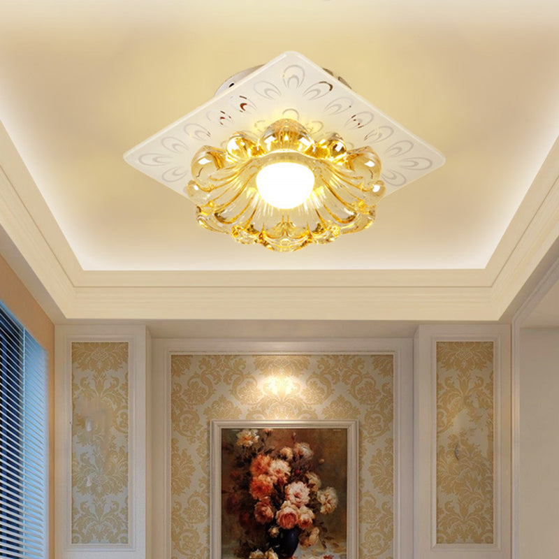 Simplicité LED Plafond Light blanc Round / carré Flushmount avec une nuance de cristal de fleur en lumière chaude / blanche