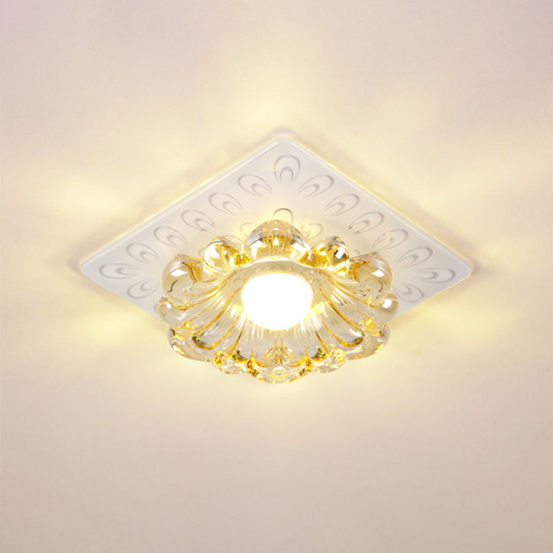 Simplicity LED Ceiling Light White Round/Square Flushmount with Flower Crystal Shade in Warm/White Light