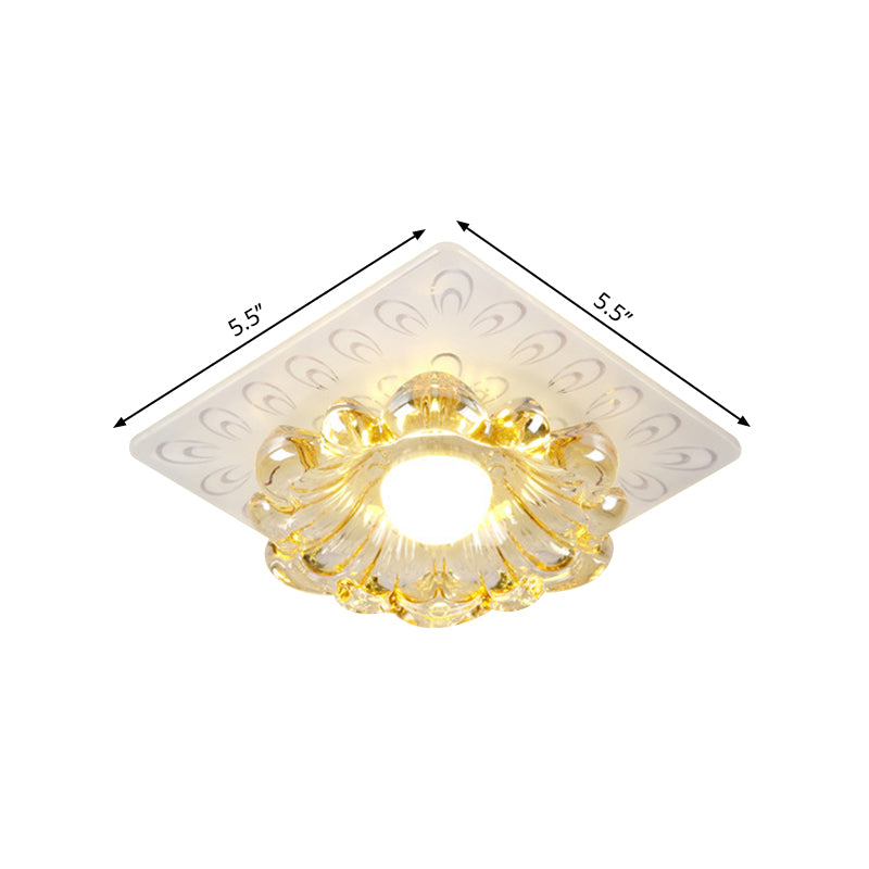 Simplicity LED Ceiling Light White Round/Square Flushmount with Flower Crystal Shade in Warm/White Light