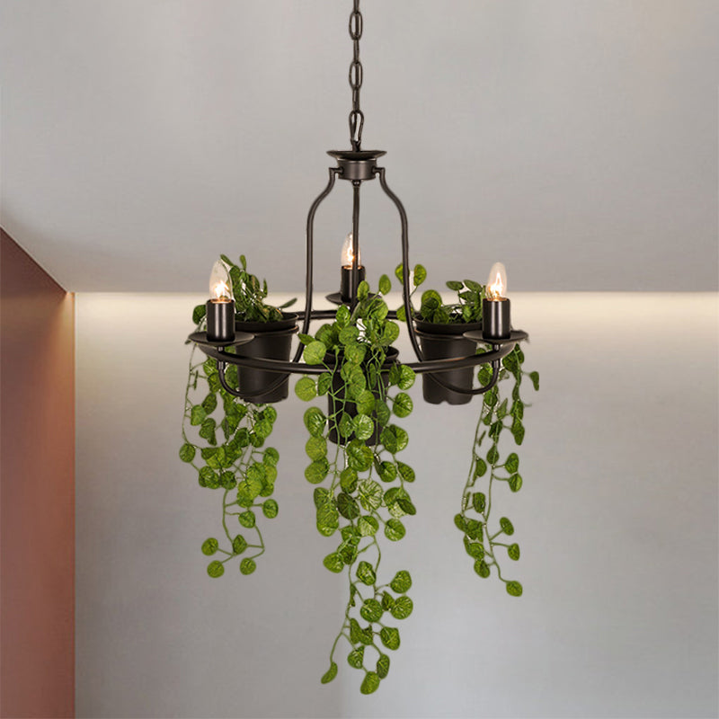 3 Lichter Candelabra Kronleuchter industrielles Schwarz/Weiß -Metallic Hanging Anhänger Licht mit Topf -Deco