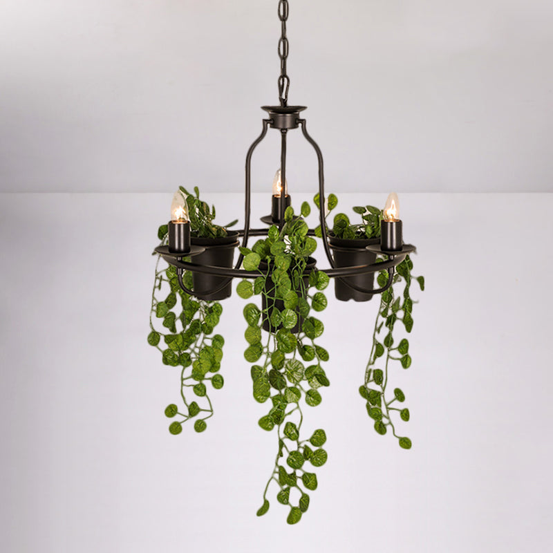 3 lichten Candelabra kroonluchter industrieel zwart/wit metallic hangend hanglampje met pot deco