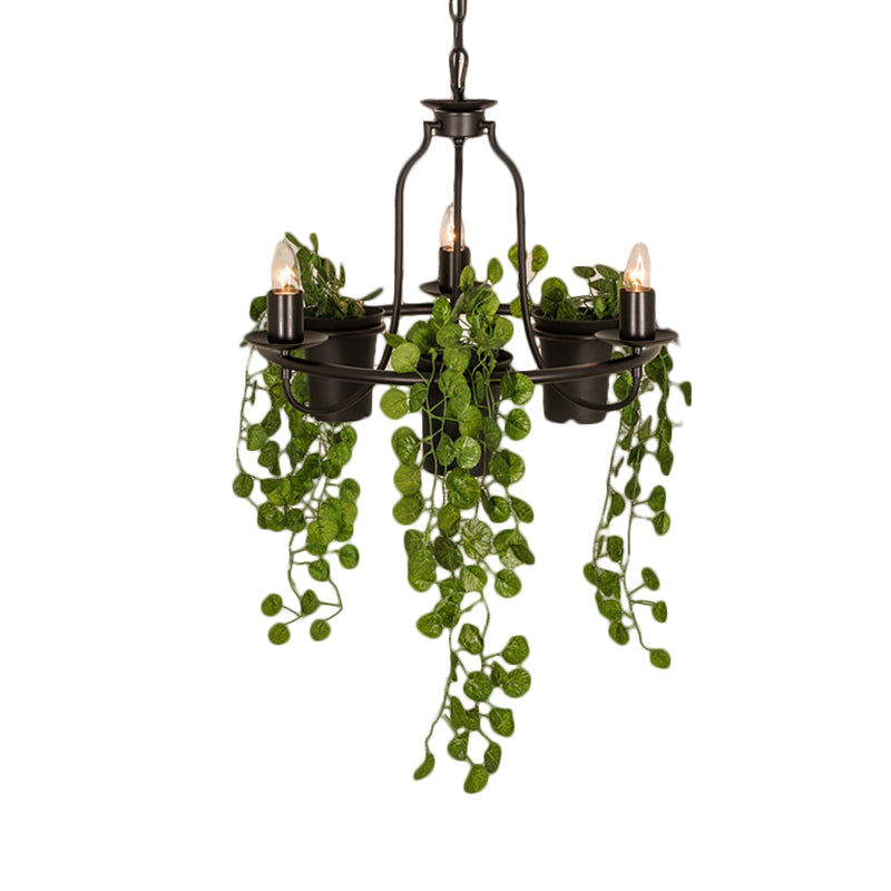 3 lichten Candelabra kroonluchter industrieel zwart/wit metallic hangend hanglampje met pot deco