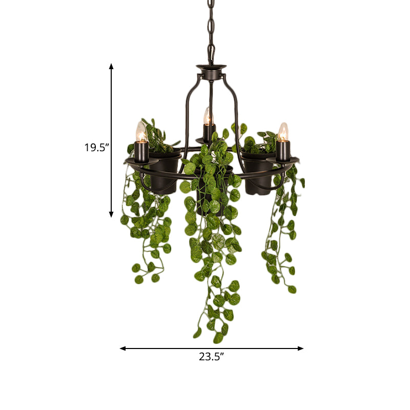 3 Lights Candelabra Chandelier Industrial Black/White Metallic Hanging Pendant Light with Pot Deco