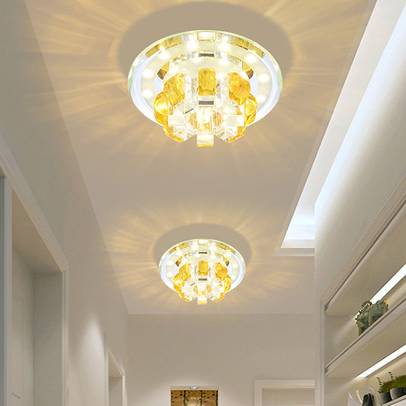 Minimal Pumpkin Flush Mount Faceted Crystal LED Corridor Close to Ceiling Light in Gold