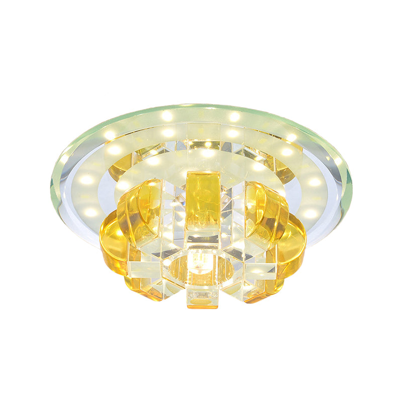 Minimal Pumpkin Flush Mount Faceted Crystal LED Corridor Close to Ceiling Light in Gold