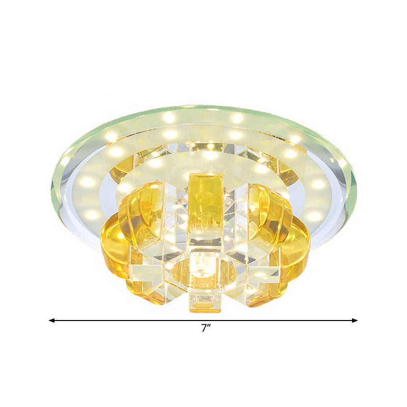 Minimal Pumpkin Flush Mount Faceted Crystal LED Corridor Close to Ceiling Light in Gold