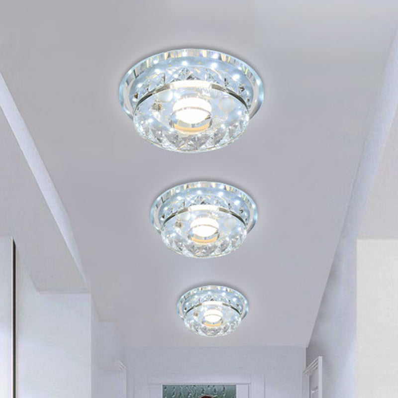 Modernism Circular Flush Light Fixture Clear Crystal LED Hallway Ceiling Lighting in 3 Color/Multi Color Light