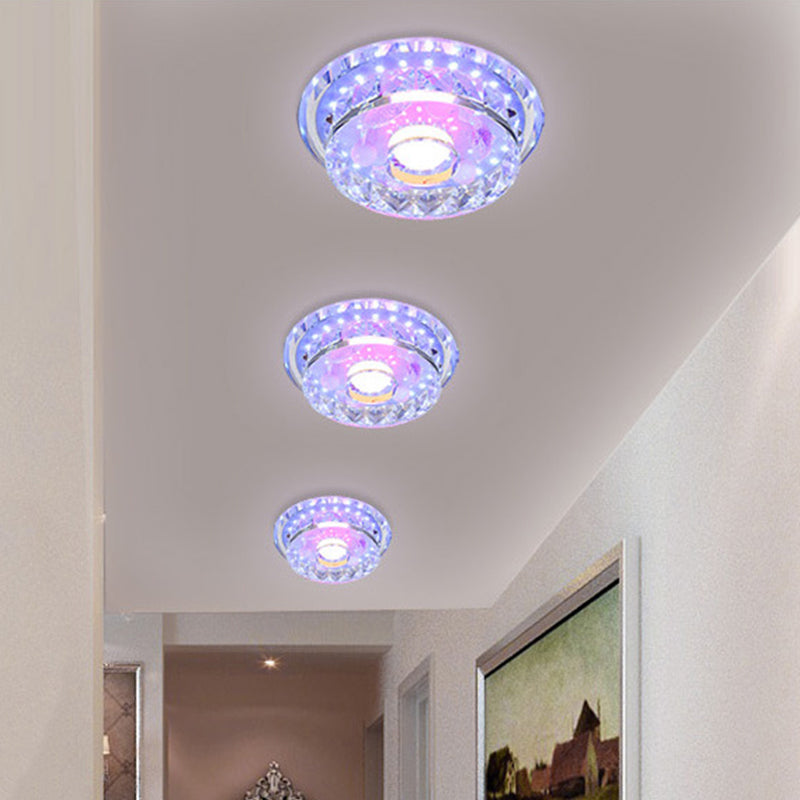 Modernism Circular Flush Light Fixture Clear Crystal LED Hallway Ceiling Lighting in 3 Color/Multi Color Light