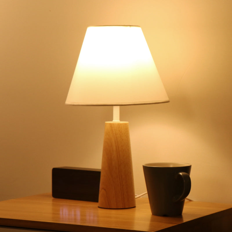 1 Light Bedroom Night Lamp Modern Style Wood Table Light with Conical Fabric Shade