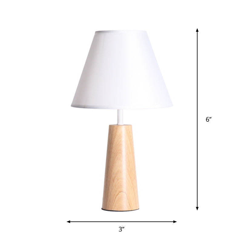 1 Light Bedroom Night Lamp Modern Style Wood Table Light with Conical Fabric Shade