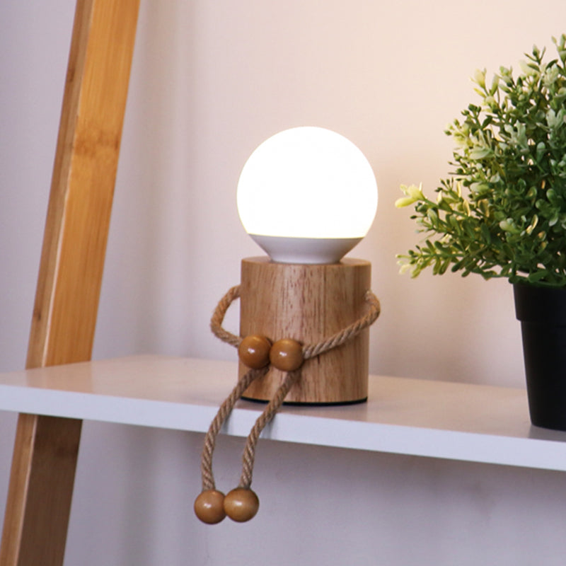 Puppet Shaped Bedside Night Lighting Wooden LED Cartoon Nightstand Light in Beige