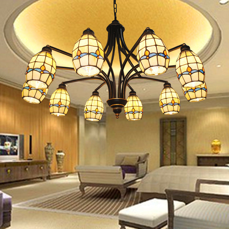 Lámpara de lámpara de araña Magnolia con cadena de metal de vidrio manchado de vidrio Tiffany Sala de techo Luz de techo