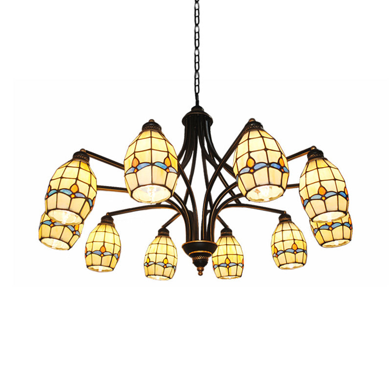 Magnolien -Kronleuchterlampe mit Metallketten Buntglas Tiffany Wohnzimmer Decke Anhänger Licht