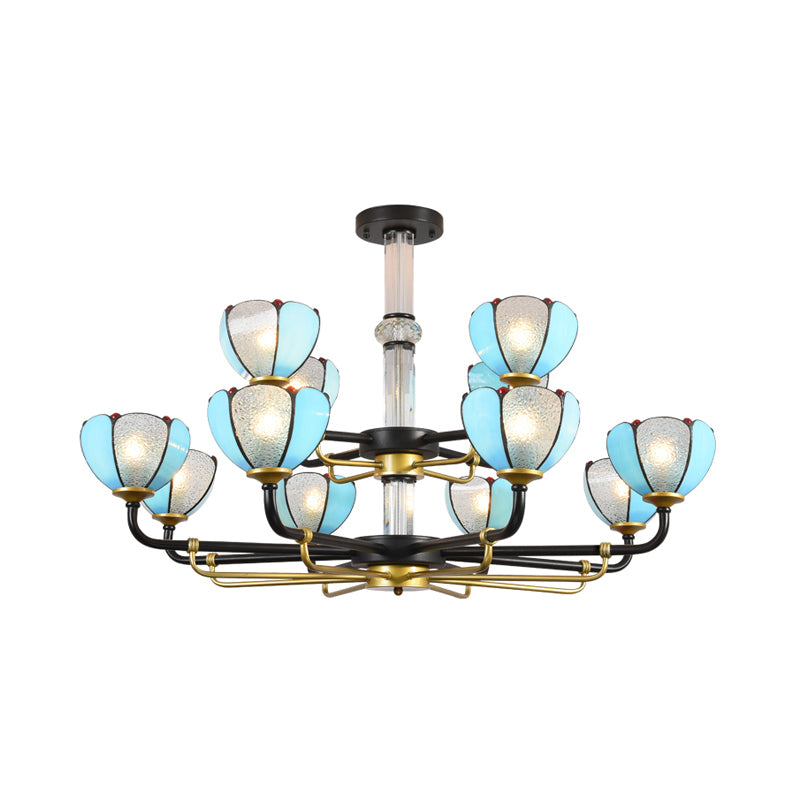 Candelera de múltiples luces de luz con vidrio azul y joyería Luz de colgante vintage para sala de estar