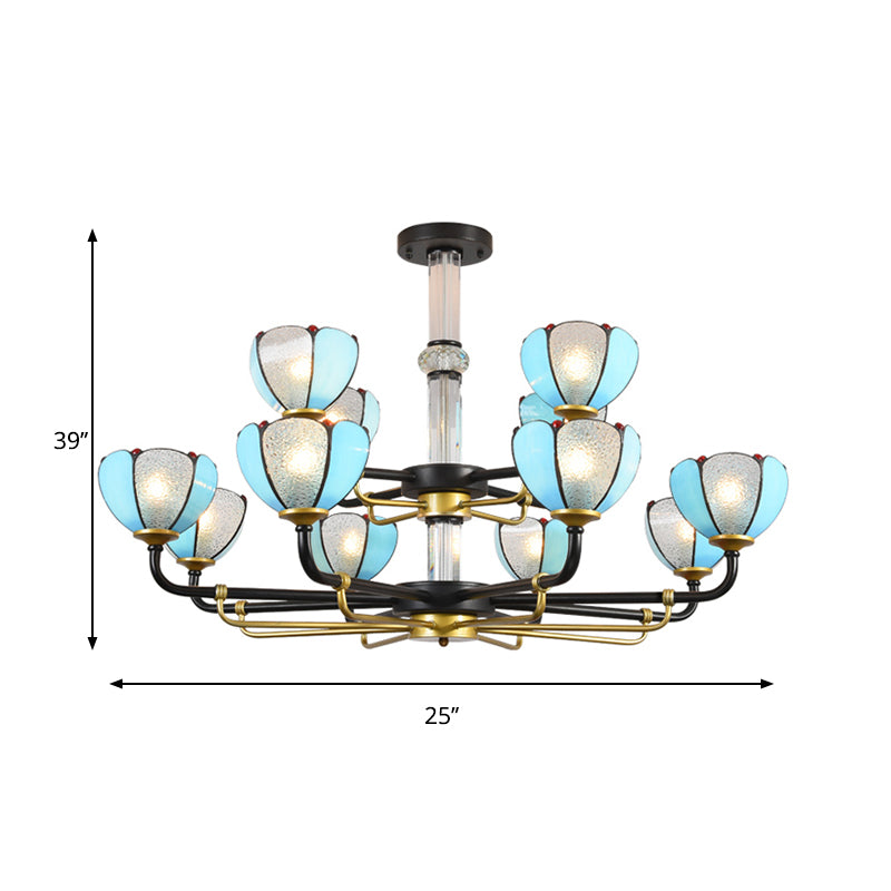 Multi Light Scalloped Chandelier with Blue Glass and Jewelry Vintage Pendant Light for Living Room