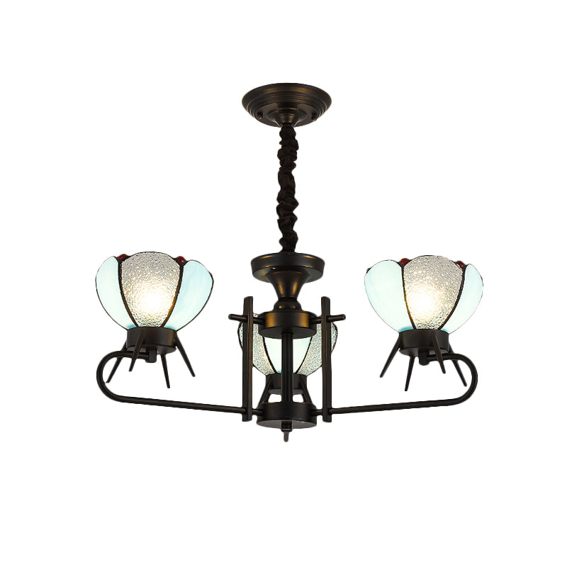 Luz de lámpara floral tradicional con cadena colgante de vidrio azul 3 luces colgante de techo para restaurante
