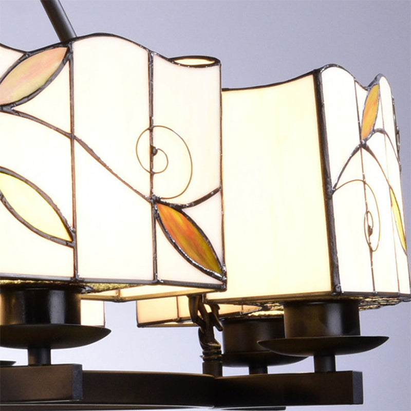 2 Ebenen Blatthängung Licht mit Metallkettenbuntglas traditioneller Kronleuchter in schwarzem Finish