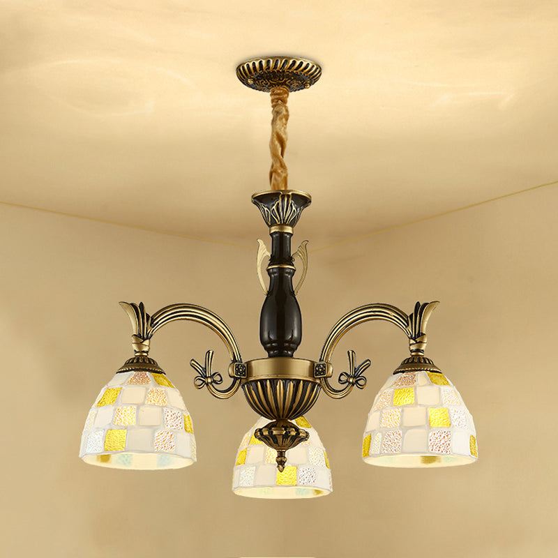 Shell Dome Suspension Lamp with Curved Arm 3 Lights Traditional Pendant Light for Foyer