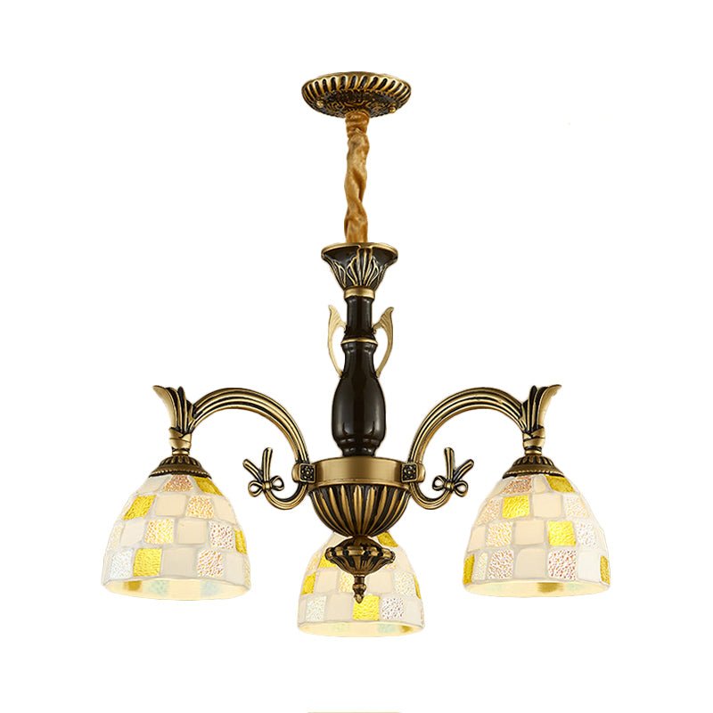 Shell Dome Suspension Lamp with Curved Arm 3 Lights Traditional Pendant Light for Foyer