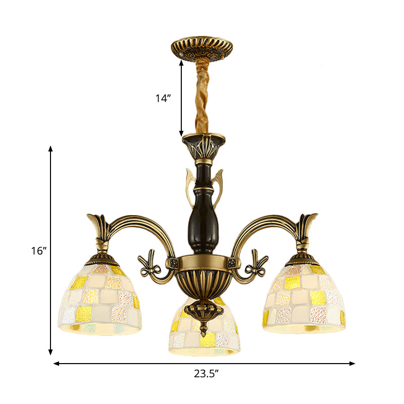 Shell Dome Suspension Lamp with Curved Arm 3 Lights Traditional Pendant Light for Foyer