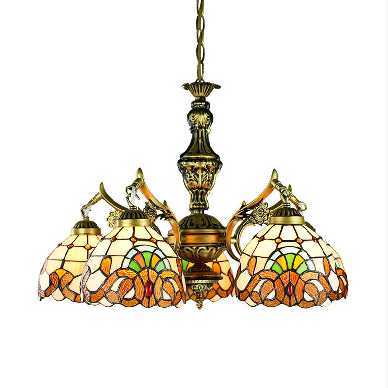 Iluminación victoriana de lámpara de lámpara vidrieras 5 luces iluminación interior para mesa de comedor