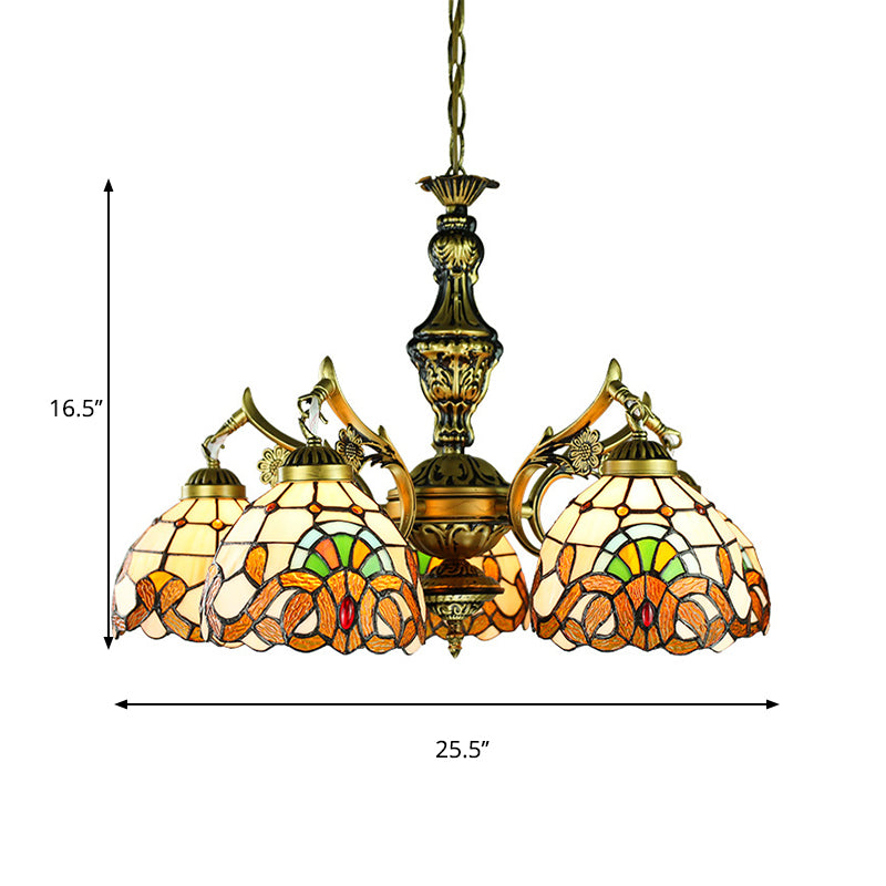 Éclairage de lustre victorien Dôme Verre tachée 5 lumières Éclairage intérieur pour table à manger