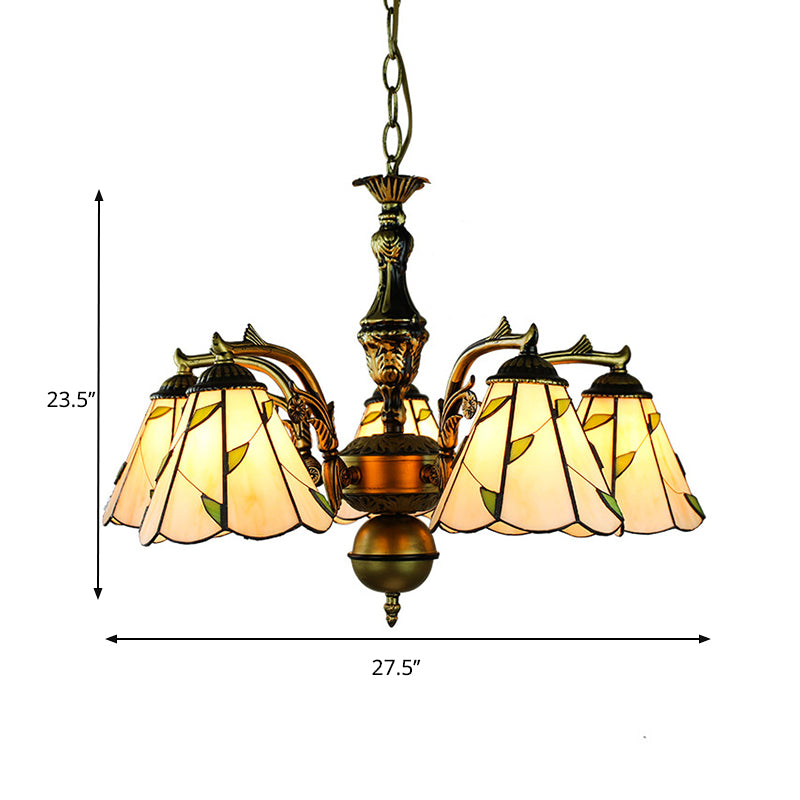 Gebogen arm kroonluchter licht met hangende ketting en bladglas rustieke 5 lichten hanglamp lamp in beige