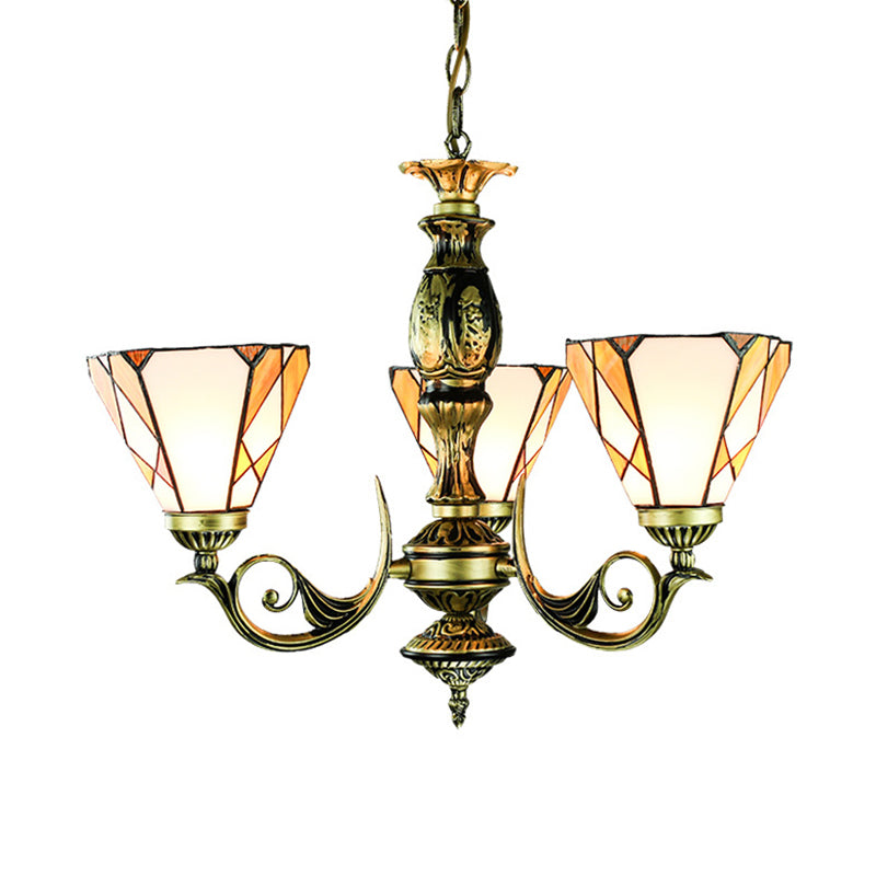 Conical Hanging Chandelier with Adjustable Chain Stained Glass Vintage Hanging Ceiling Light in Yellow