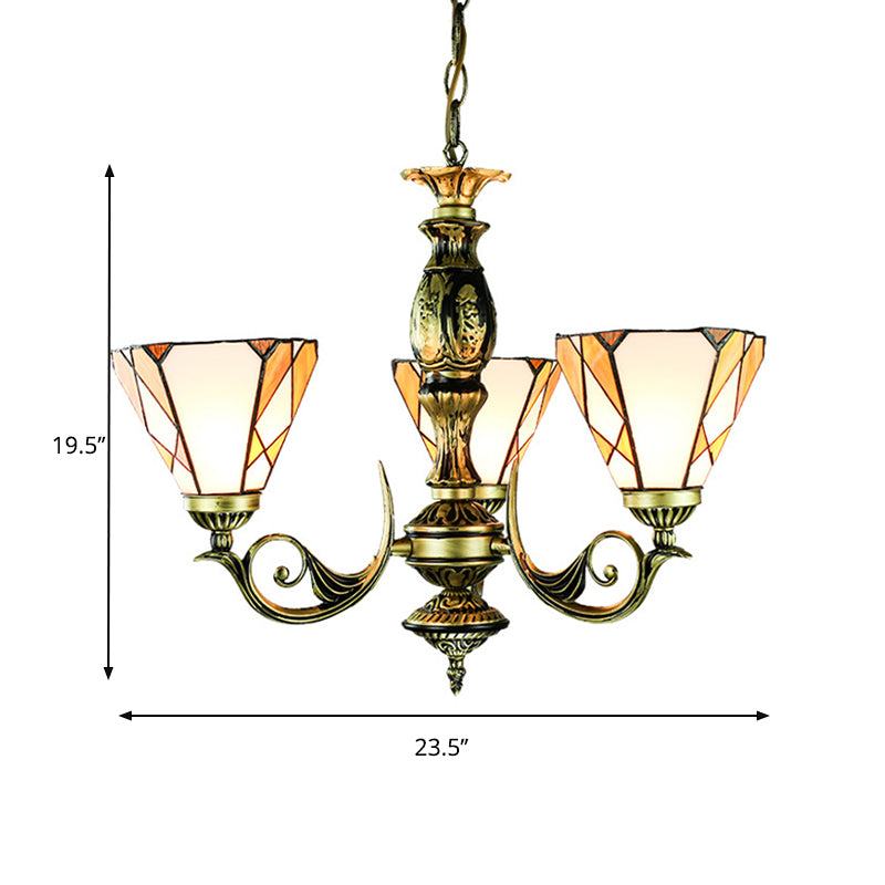 Conical Hanging Chandelier with Adjustable Chain Stained Glass Vintage Hanging Ceiling Light in Yellow