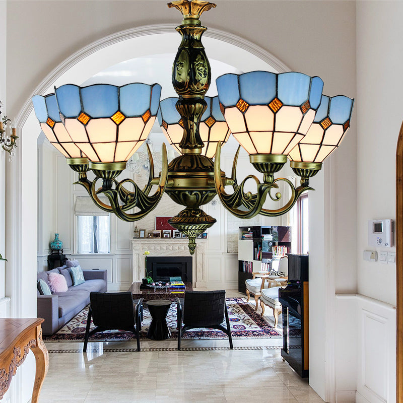 Tiffany Bowl Hanging Deckenleuchte Glas 5 Lichter Kronleuchter Beleuchtung für Esszimmer