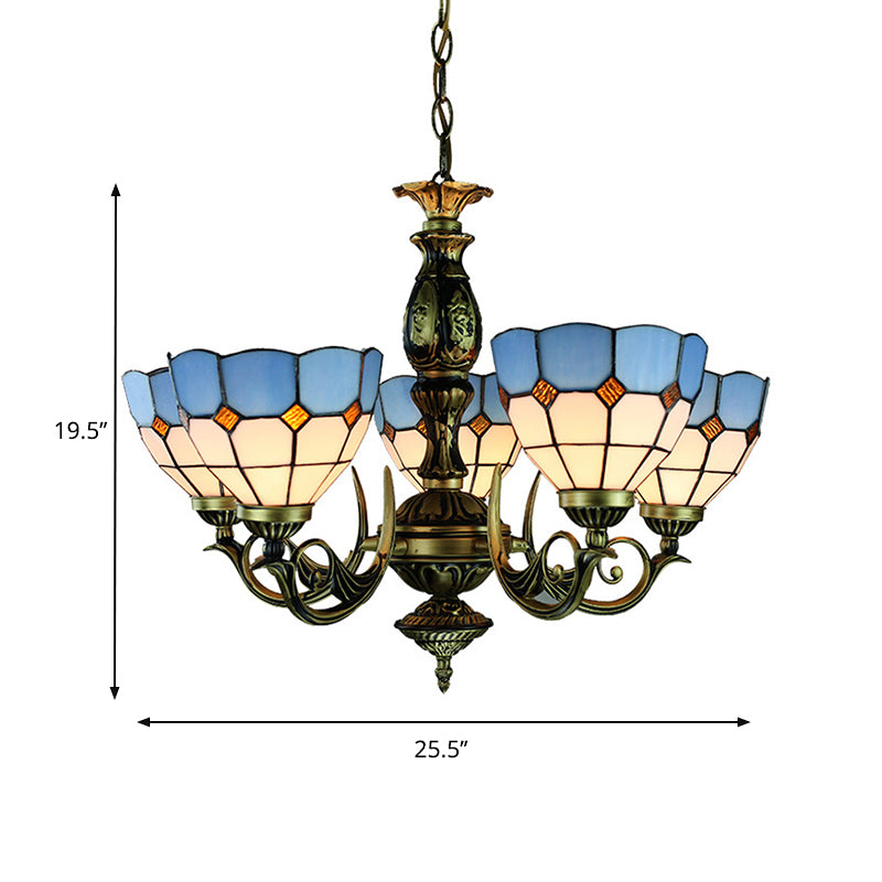 Tiffany Bowl Hanging Ceiling Light Stained Glass 5 Lights Chandelier Lighting for Dining Room