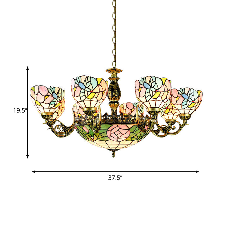 Flower and Bowl Pendant Lighting Stained Glass Lodge Loft Chandelier Lamp for Living Room