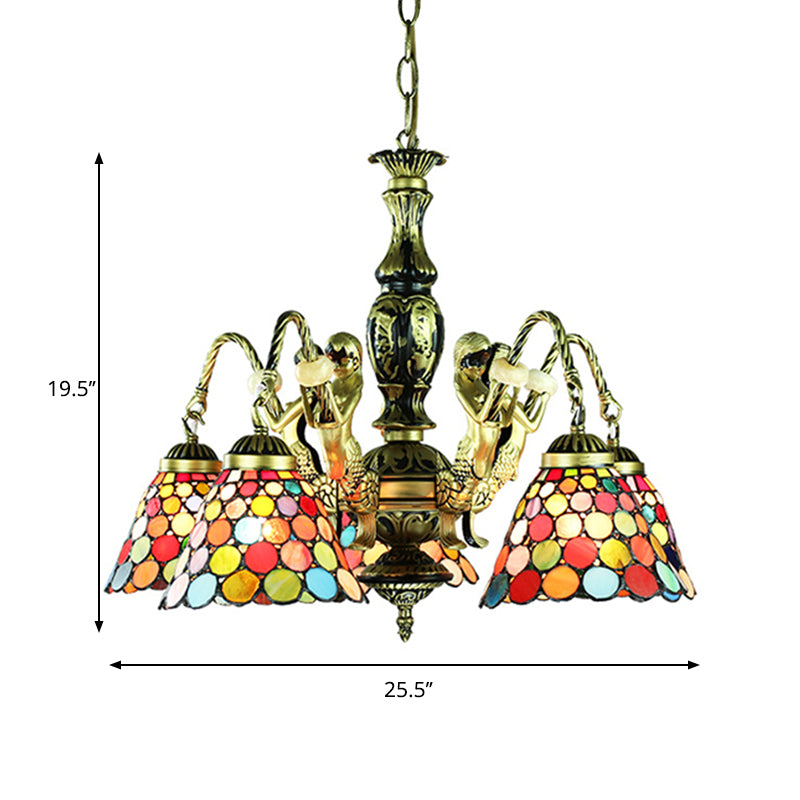 5 lumières Light Light Tiffany Style Bell Talage Tanage Tanking Chandelier suspendu en bronze antique pour chambre à coucher