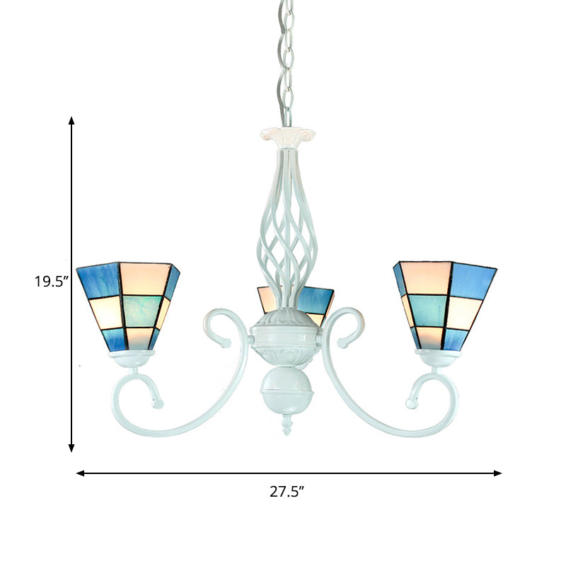 Kegel schaduw foyer hanglamp met metalen ketting mediterrane blauw glas kroonluchter lamp