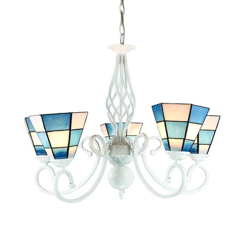 Cone Hanging Ceiling Light Mosaic Modern Style 3 Lights Glass Chandelier in Blue for Dining Room